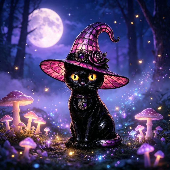 Decorative cat lamp with witch hat Stornfield