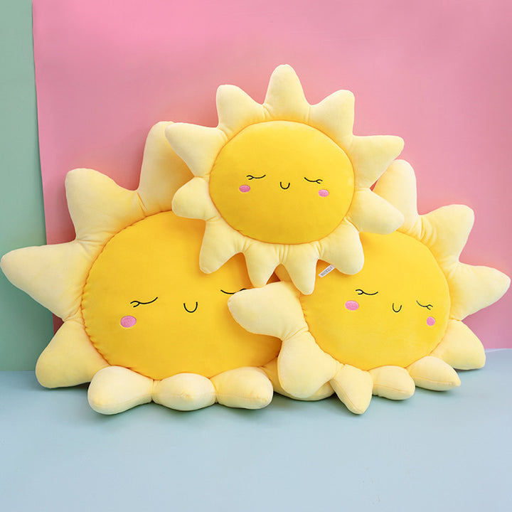 Plush Sun-Shaped Decorative Throw Pillow with Embroidered Face Stornfield