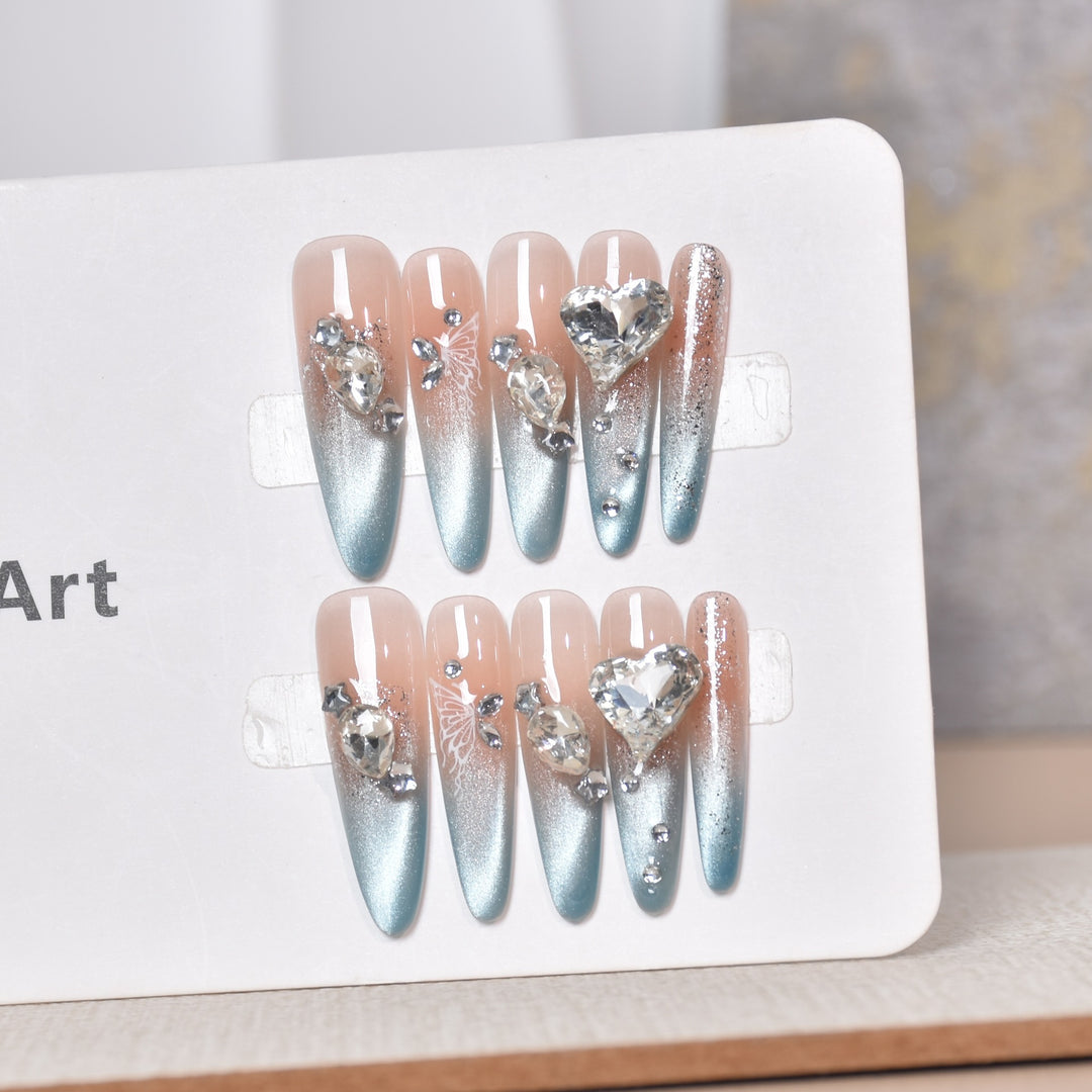 Artistic Crystal-Embellished Press-On Nail Art Stornfield