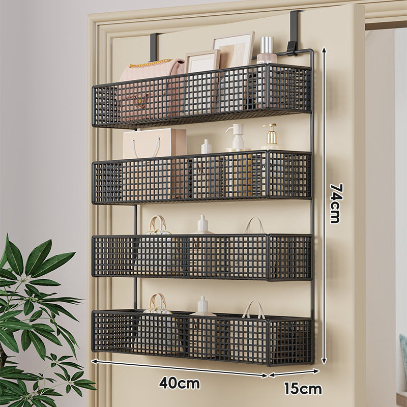 Over-Door Hanging Double-Tier Ventilated Mesh Storage Basket Organizer with Hooks