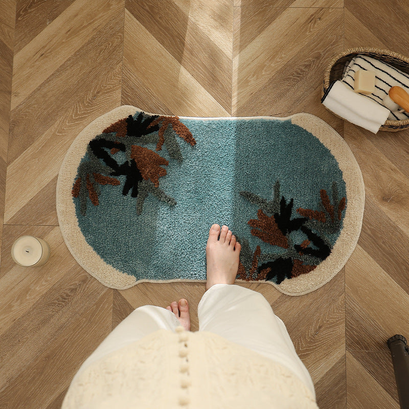 Tufted bath mat rug with botanical textured design Stornfield