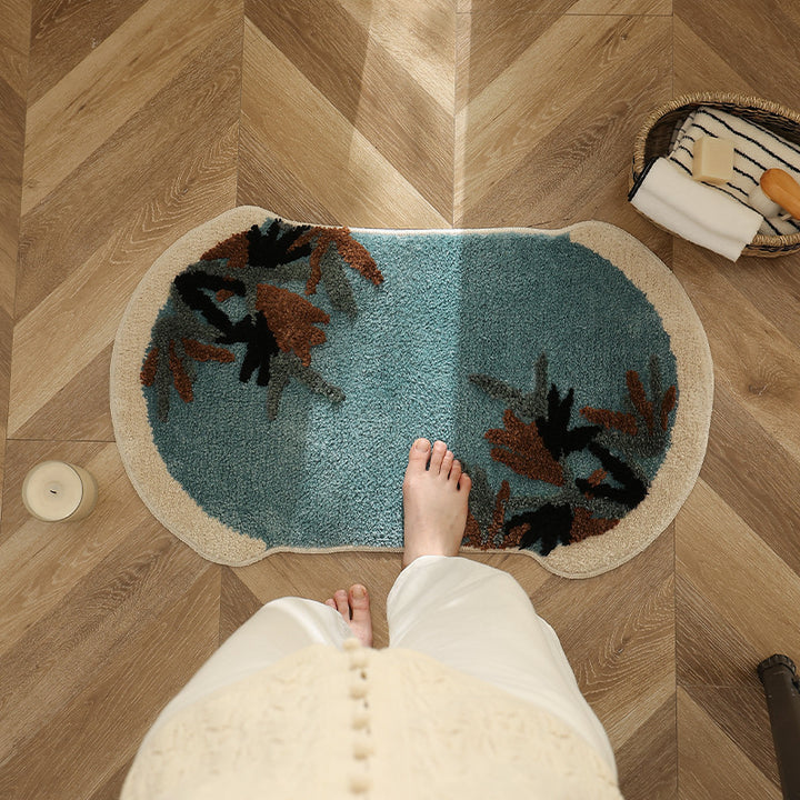 Tufted bath mat rug with botanical textured design Stornfield