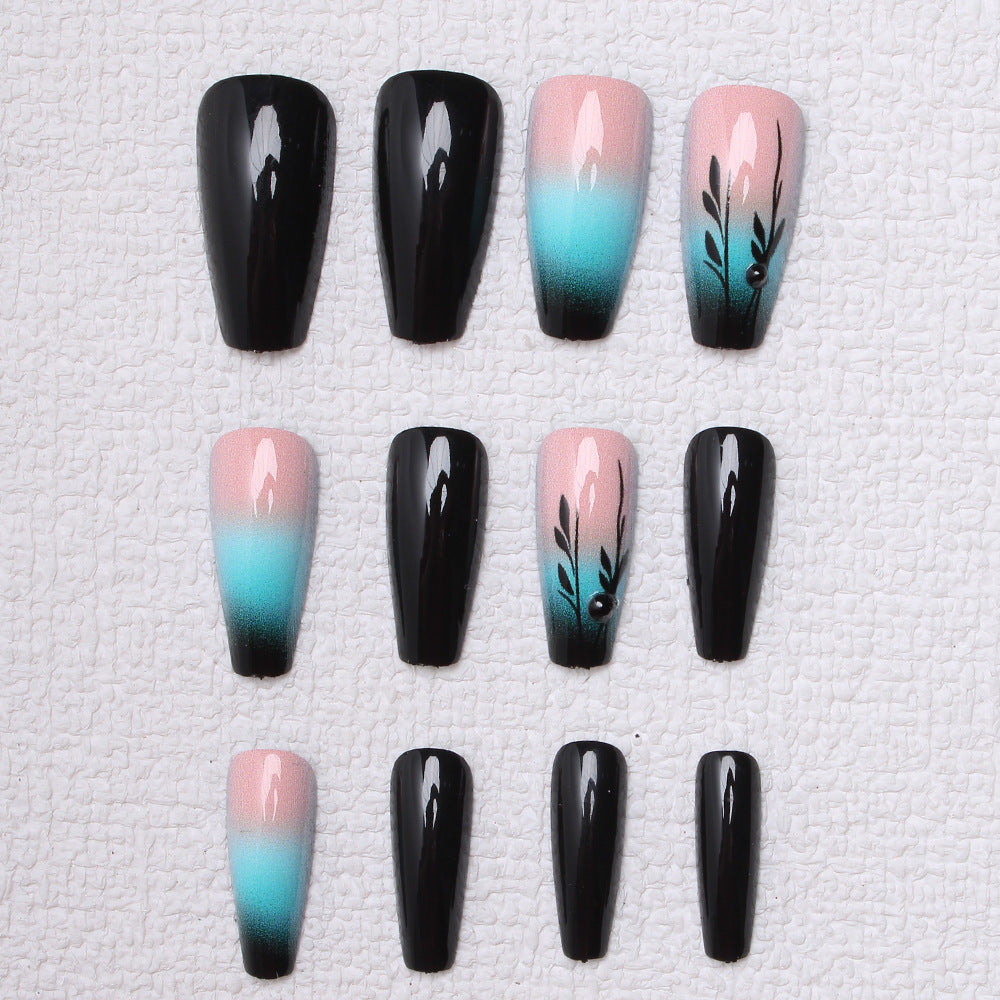 Ombre Press-On Nail Art with Floral Design Stornfield