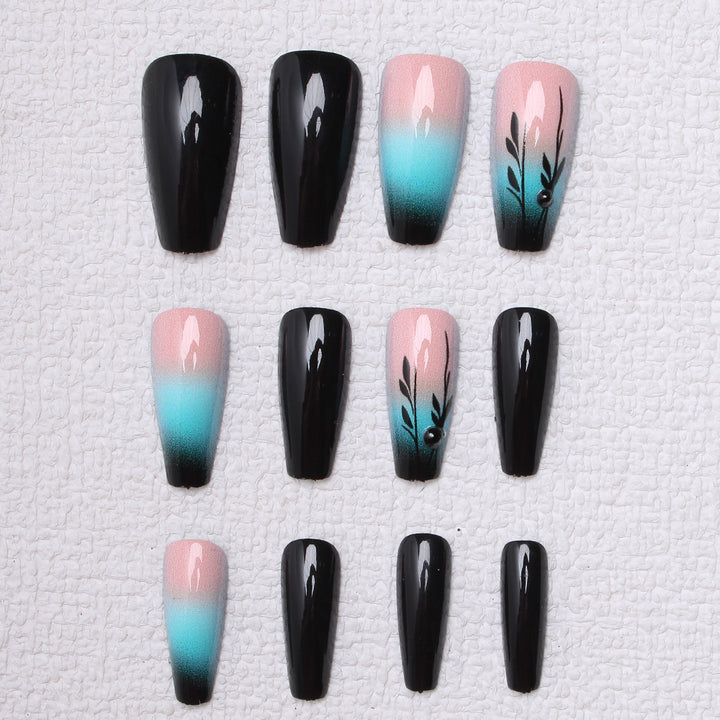 Ombre Press-On Nail Art with Floral Design Stornfield