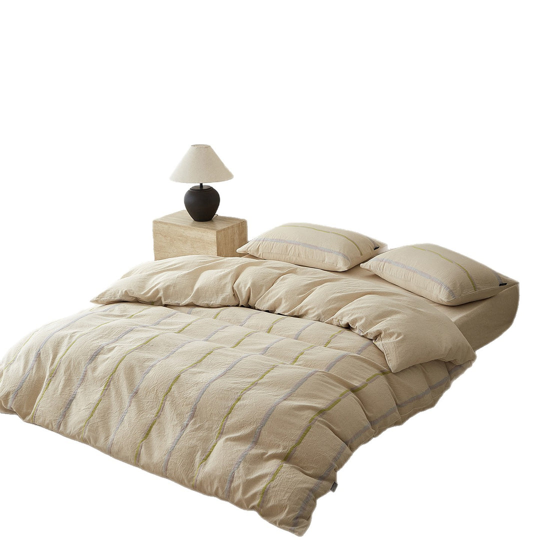 Stonewashed Cotton Linen-Blend Duvet Cover Set with Pastel Stripe Detail
