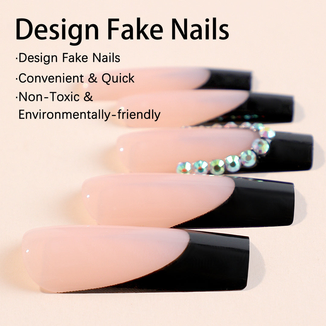Artificial nail set with elegant rhinestone decorations and stylish high-gloss finish Stornfield