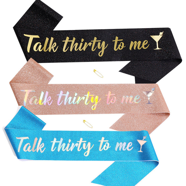 Ladies Glittering Birthday Sash with Festive Print Stornfield