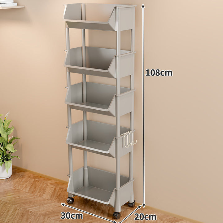 Compact Two-Tier Rolling Storage Cart with Side Hooks