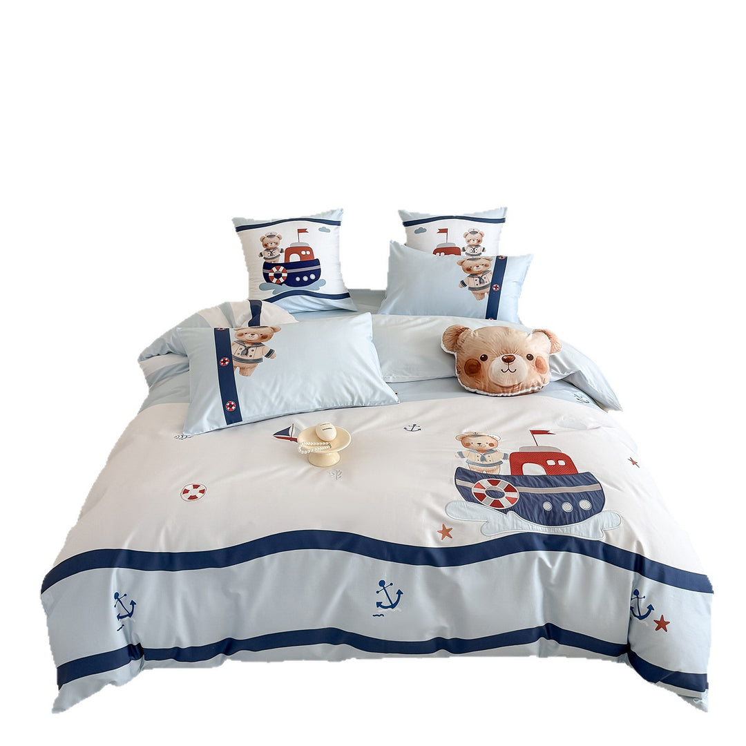 Kids bedding set with nautical bear print and soft cotton blend