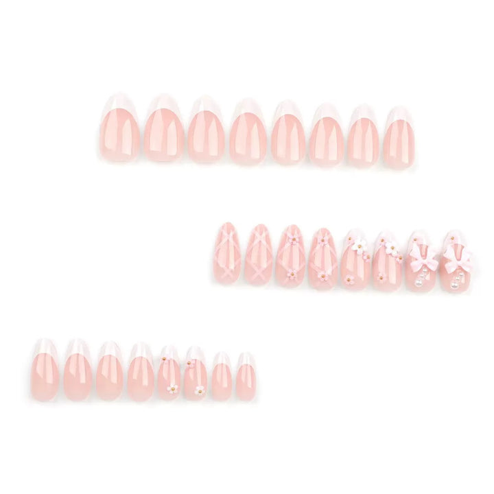 Acrylic Nail Set with Elegant Bows and Floral Accents Stornfield