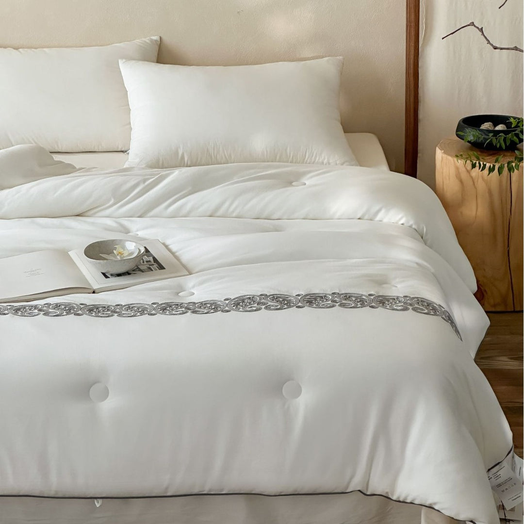 Tufted All-Season Down-Alternative Comforter with Embroidered Border