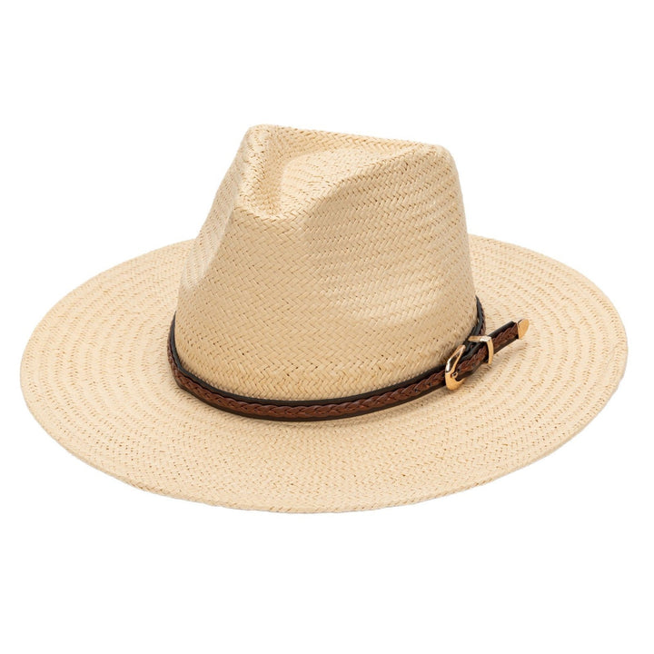 Straw Flat Brim Hat with Leather Trim | Stornfield