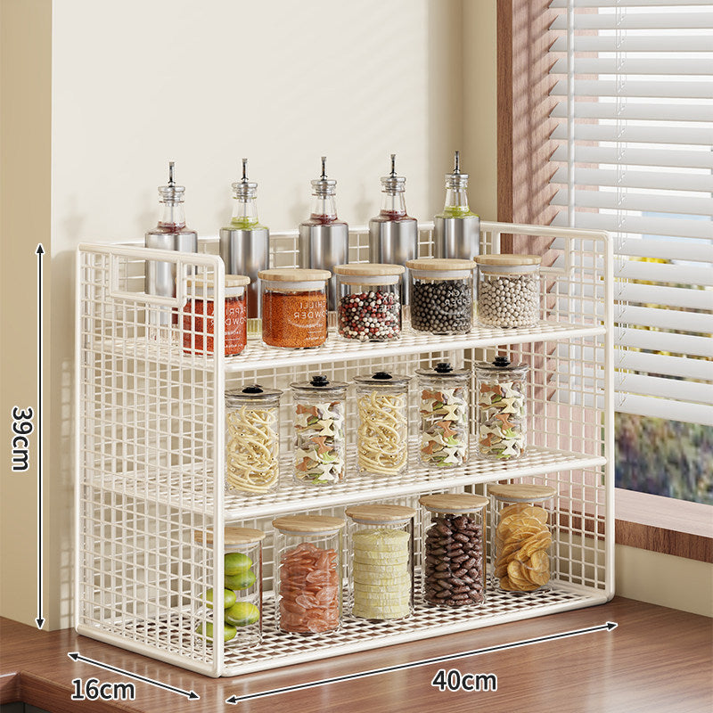 Compact Two-Tier Metal Grid Countertop Spice and Pantry Jar Organizer