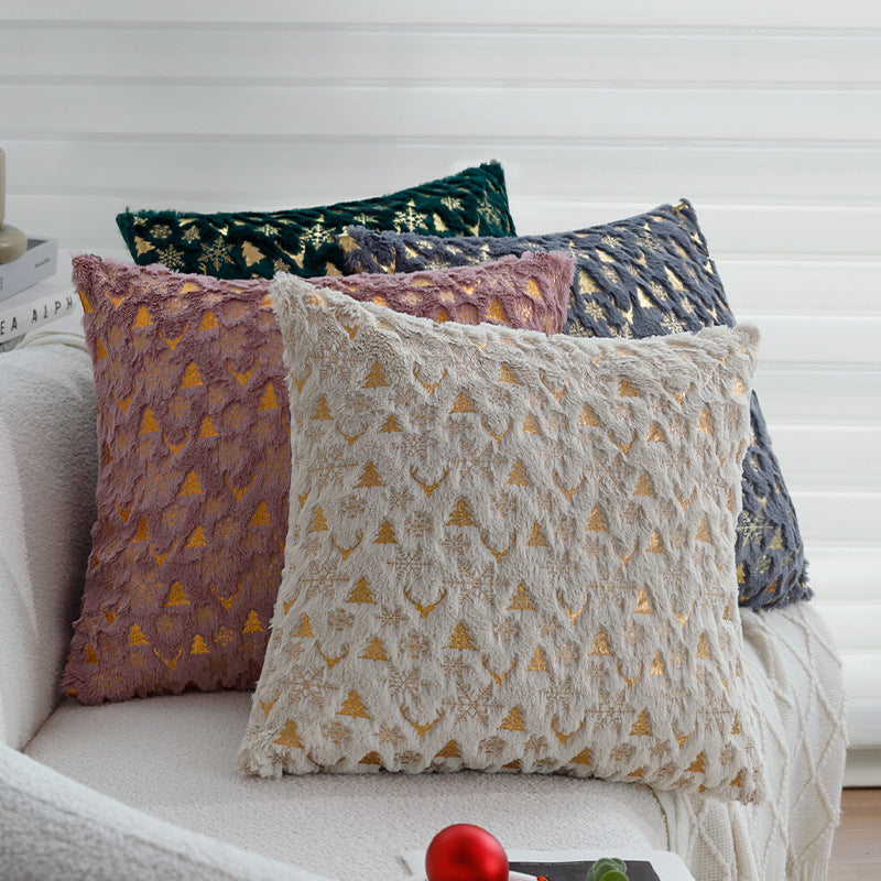 Square festive velvet cushion cover with golden Christmas applique Stornfield