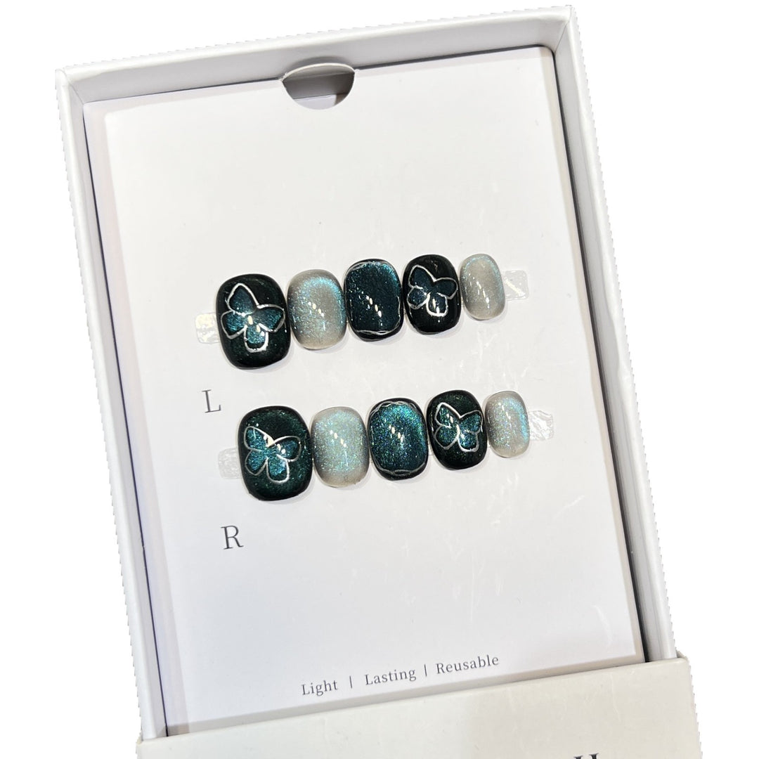 Decorative Press-On Nail Art Set with Butterfly and Glitter Accents Stornfield