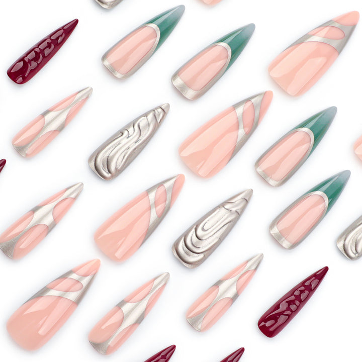 Artistic Stiletto Nails with Glitter and Metallic Effects Stornfield