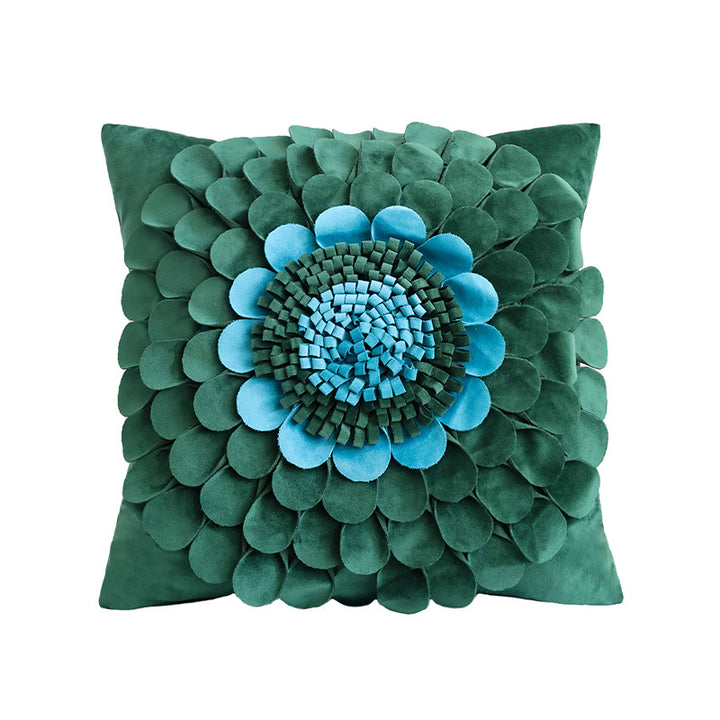 Square decorative cushion cover with 3D flower appliqué made of cotton-linen blend Stornfield