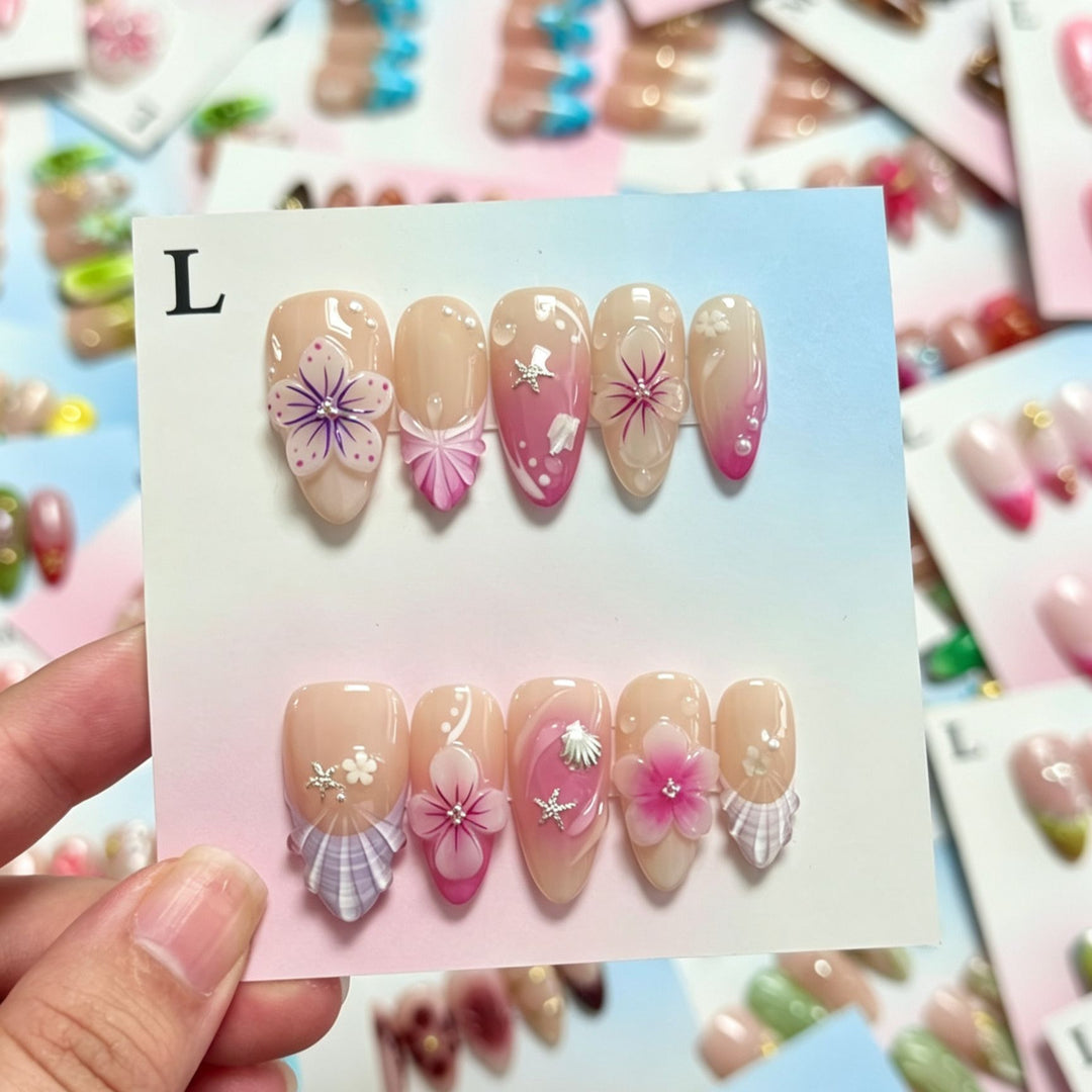 Handmade Floral Design Press-On Nails Set