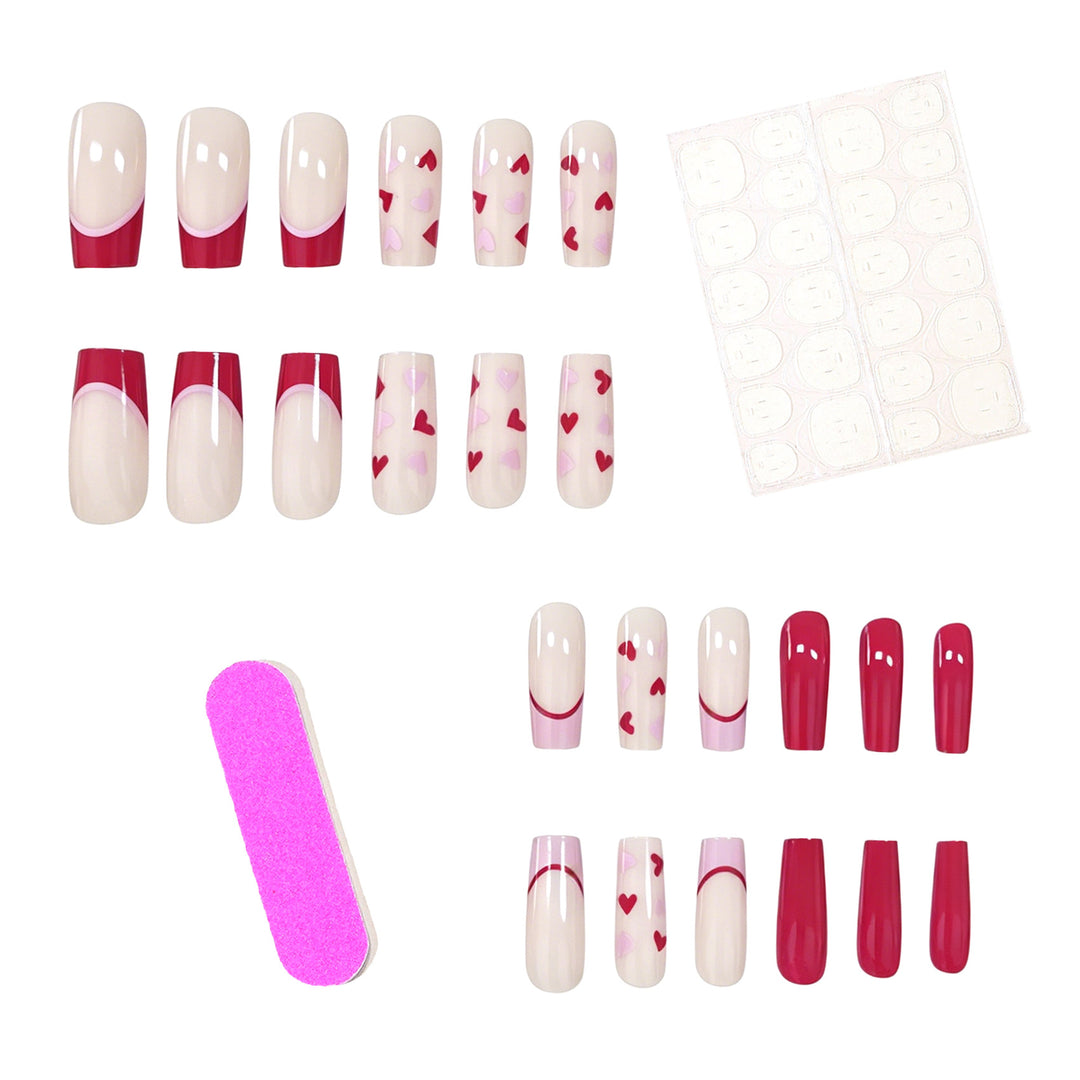 Artistic Heart-Pattern Acrylic Nail Art Extensions Stornfield
