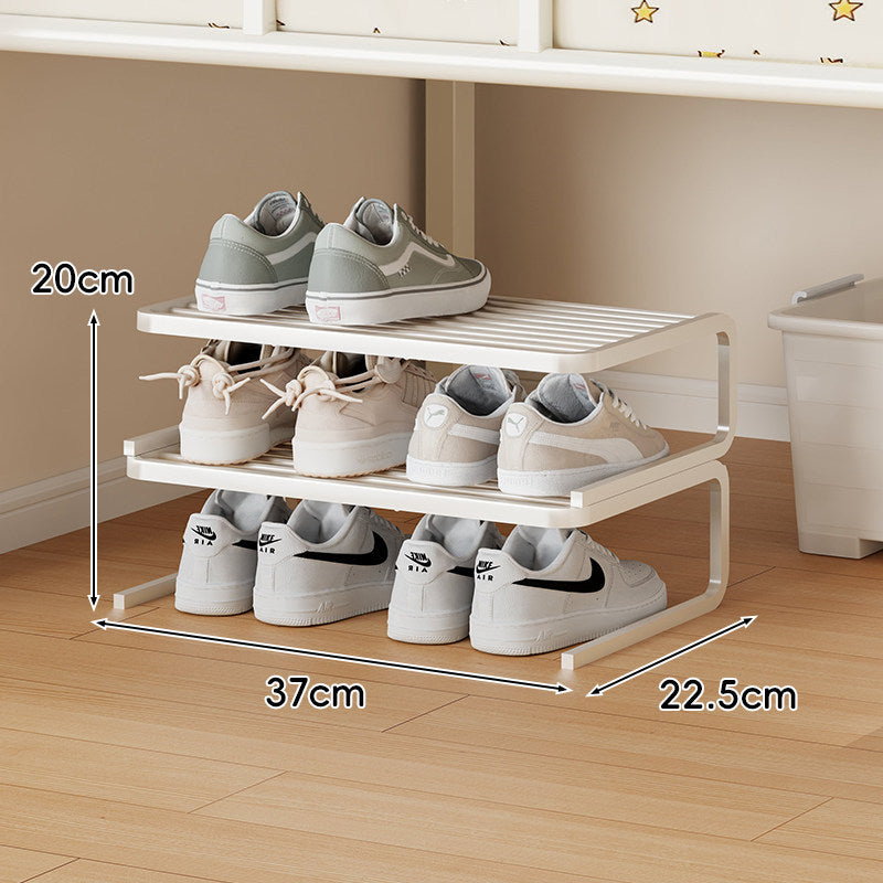 Compact Low-Profile Two-Level Metal Shoe Organizer Rack