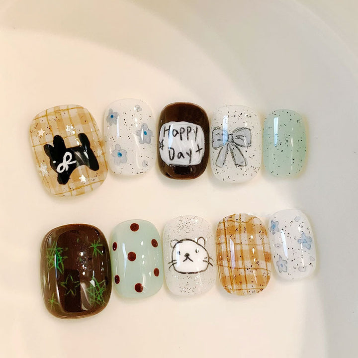 Artistic Cat-Themed Press-On Nail Art Set Stornfield