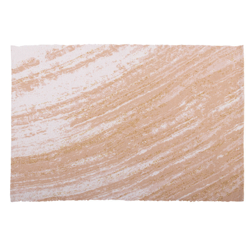 Rectangular flat-woven living room rug with marbled look and metallic shimmering accent structure