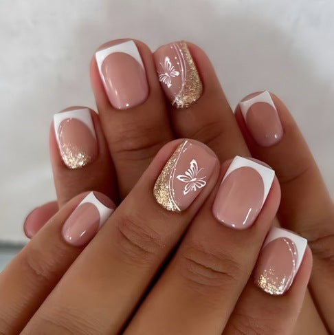 Elegant French Tip Butterfly Nail Art Stornfield