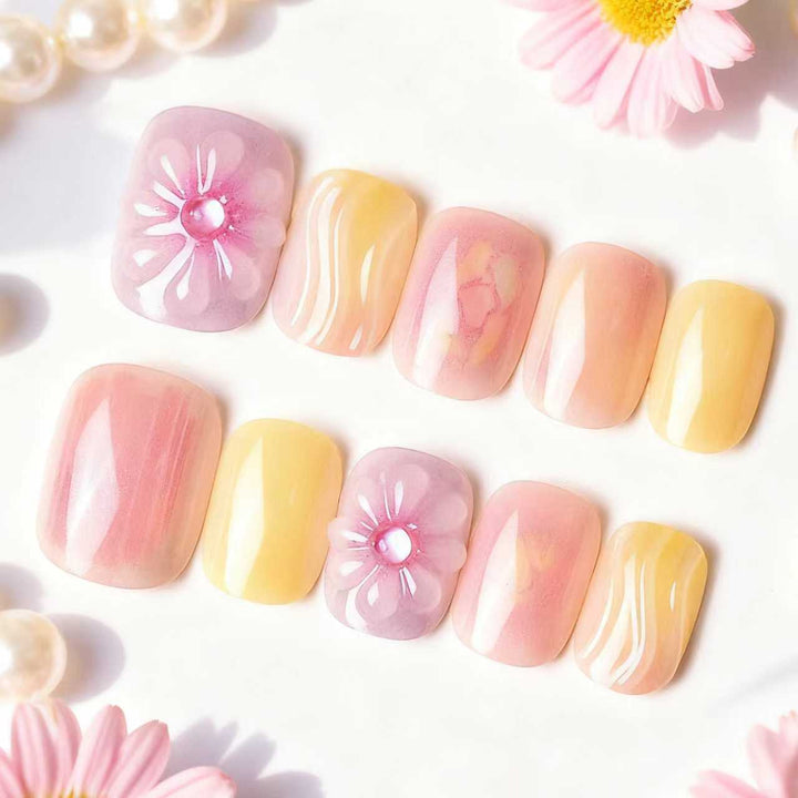 Artistic Floral Press-On Nails Set Stornfield