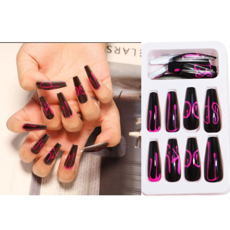 Artistic Press-On Nail Design with Dripping Effect Stornfield