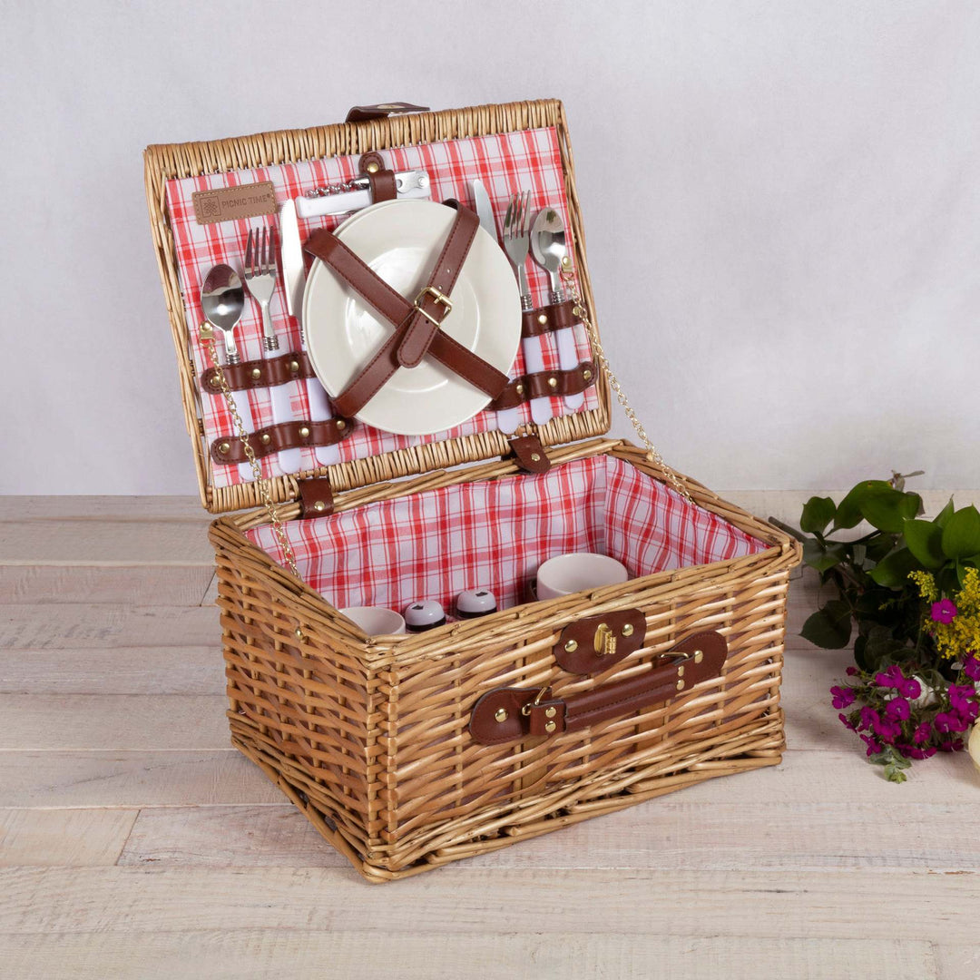 Women's picnic basket with integrated dish set and decorative inner lining Stornfield