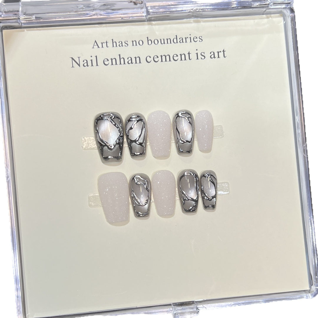 Elegant Acrylic Press-On Nail Art Set with Metallic Design Elements Stornfield