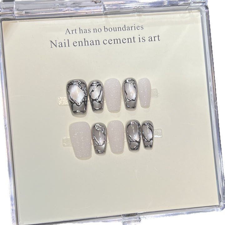 Elegant Acrylic Press-On Nail Art Set with Metallic Design Elements Stornfield