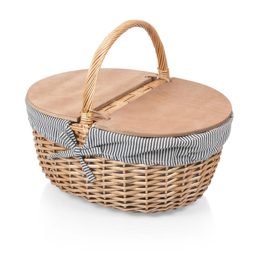 Women’s picnic basket with practical wooden lid and striped lining Stornfield