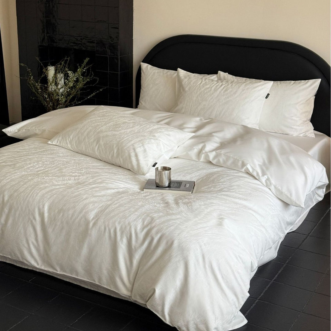 Premium bedding set made of washed cotton satin with a matte silky finish