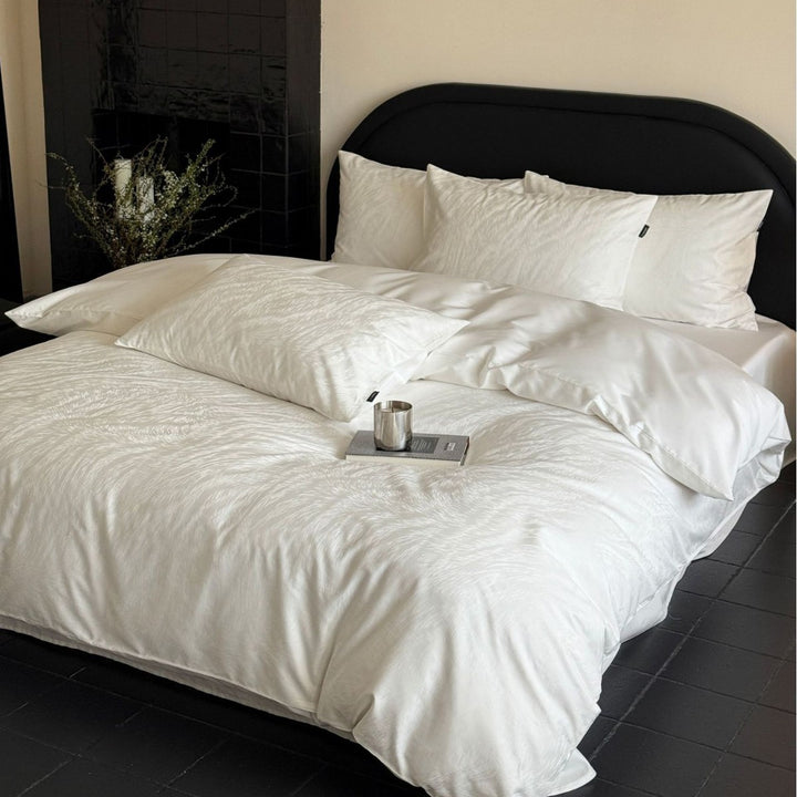 Premium bedding set made of washed cotton satin with a matte silky finish