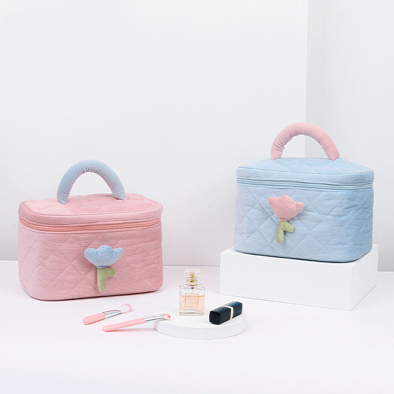 Floral Embellished Quilted Cosmetic Storage Case