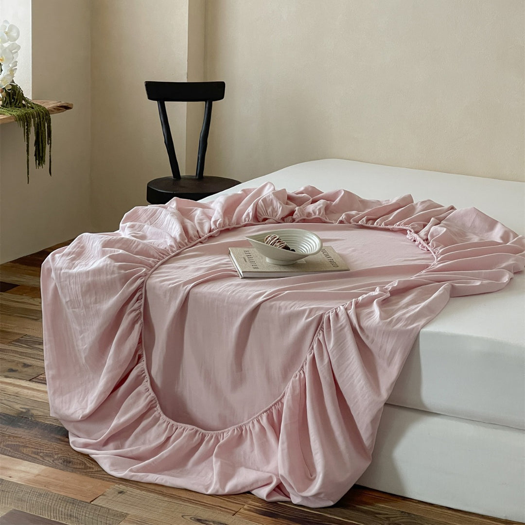 Deep-Pocket Elasticized Ruffled Fitted Sheet with Gathered Skirt