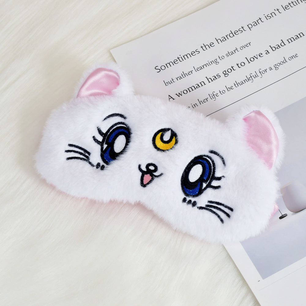 Women's fluffy sleep mask with embroidered cat design and soft comfort ears Stornfield
