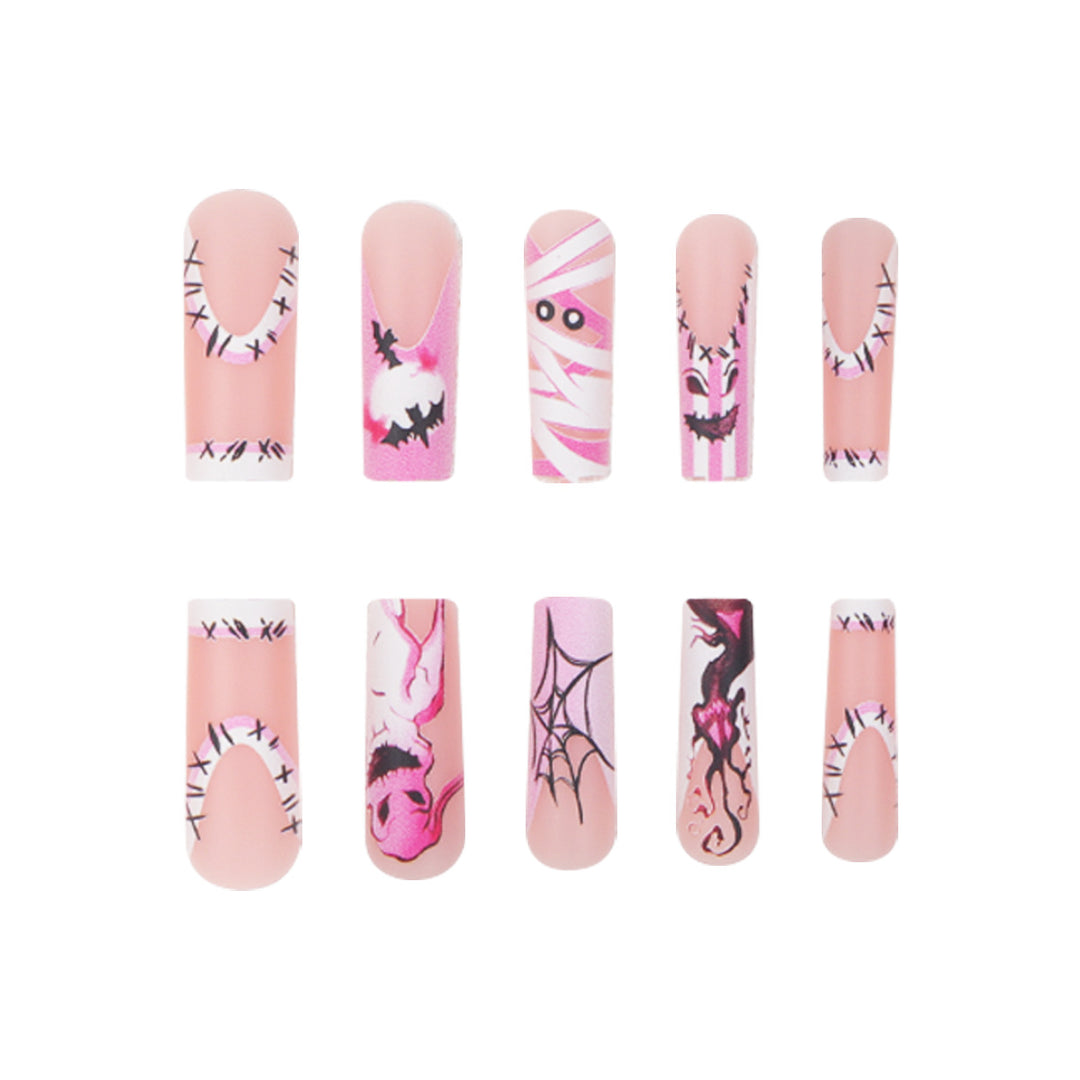 Theatrical Halloween-Themed Long Press-On Nails Stornfield