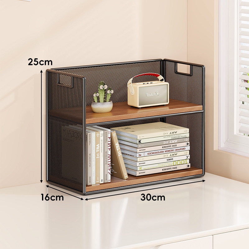 Mesh Tiered Desktop Organizer Shelf with Handle Cutouts