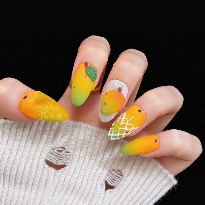 Artificial nails with fruity mango design Stornfield