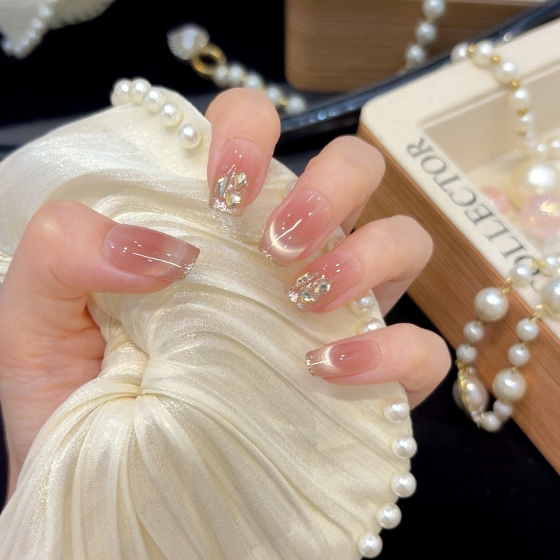 Elegant Press-On Nail Set with Gem Accents