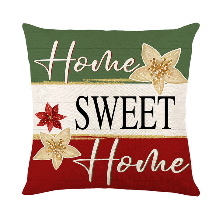 Holiday Cotton-Linen Square Throw Pillow Cover with 'Merry Christmas Y'all' Script and Gold Poinsettia Accents