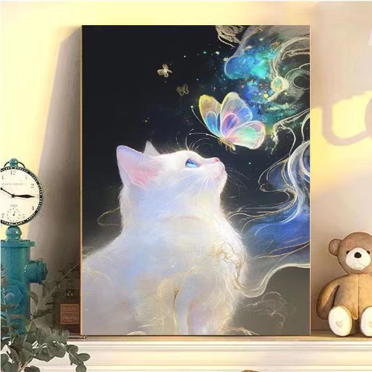 Enchanting Cat and Butterfly Art Print Stornfield