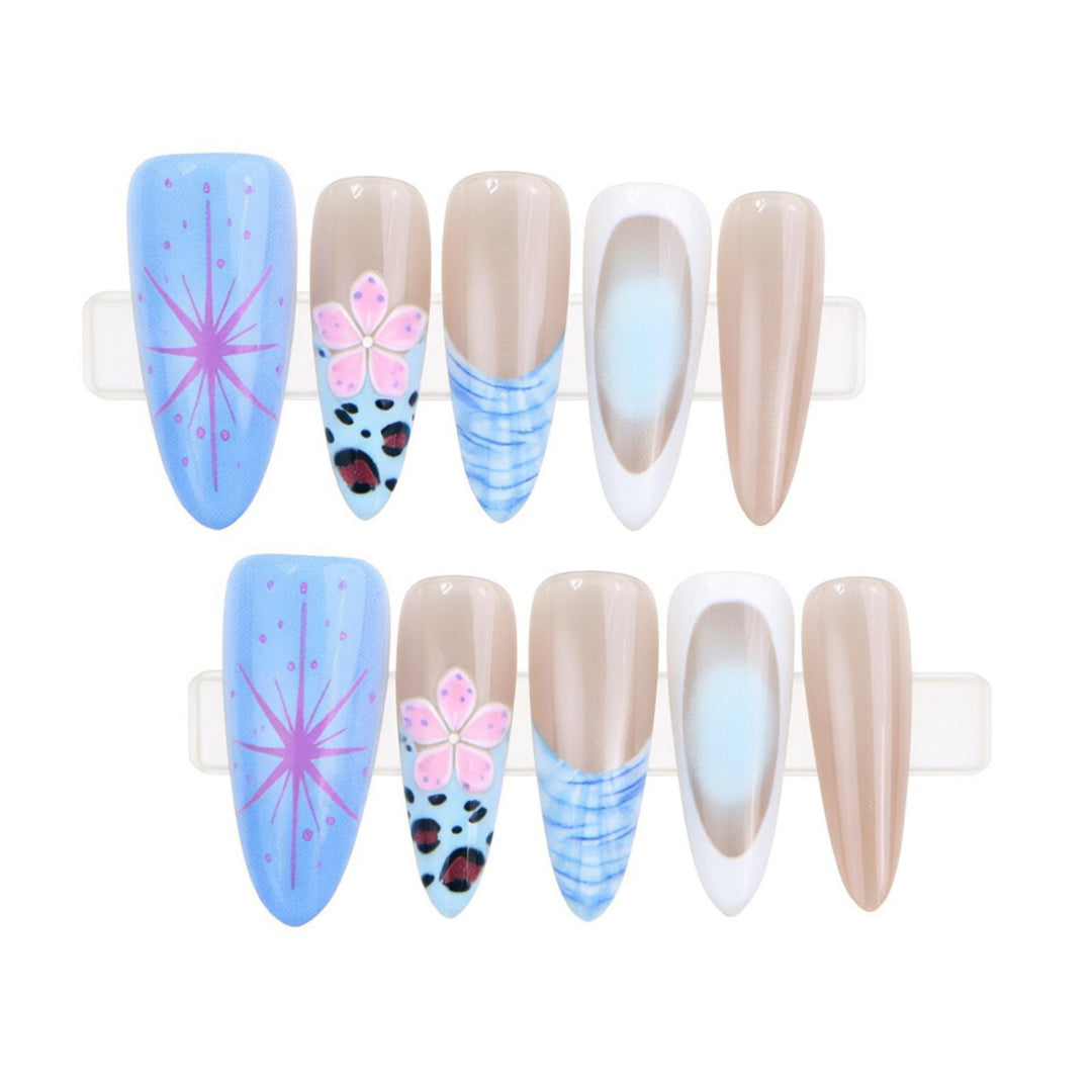 Artistic Stiletto Press-On Nail Set with Floral and Abstract Patterns Stornfield