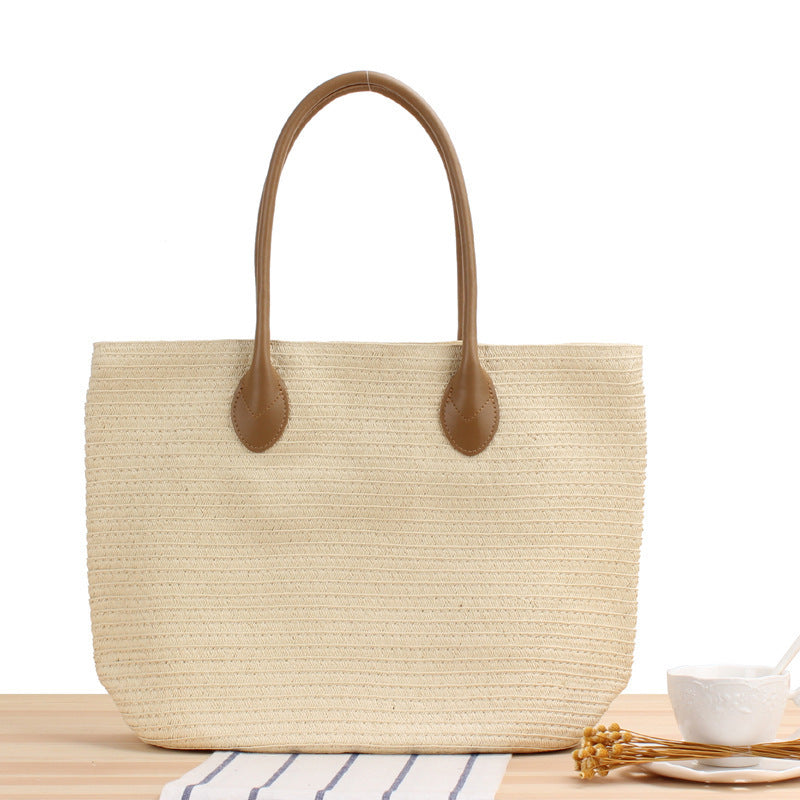 Spacious straw tote bag with elegant leather straps Stornfield