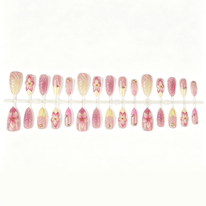 Artificial nail set with elaborate flower and shell patterns Stornfield