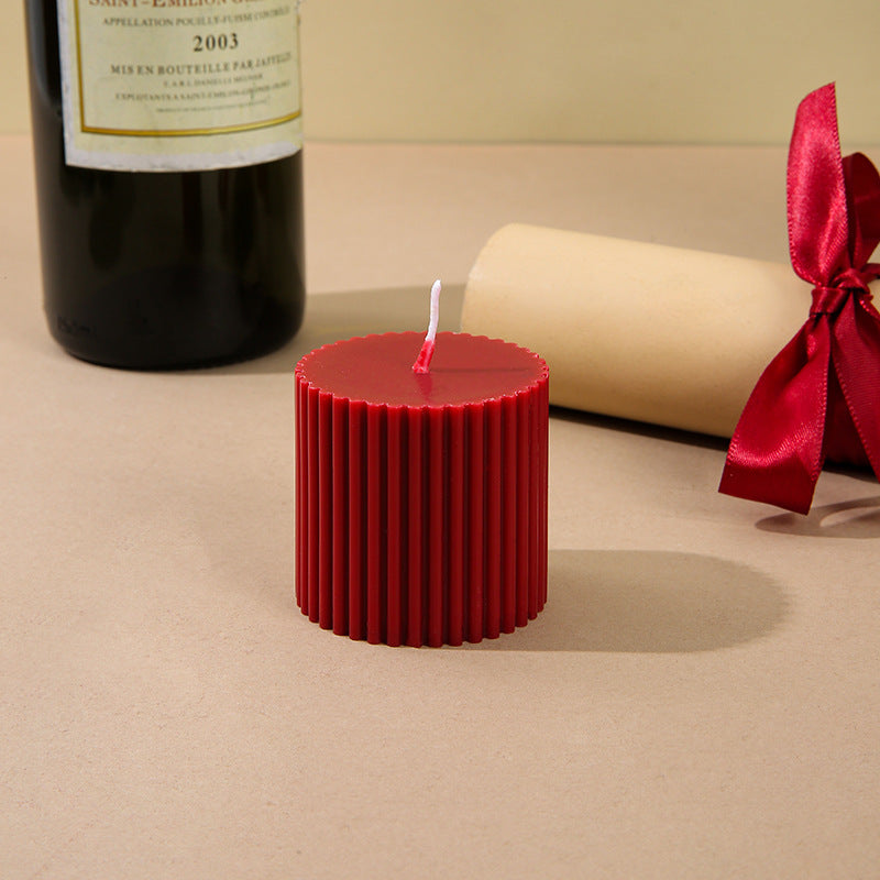 Textured Ribbed Vertical-Fluted Decorative Pillar Candle