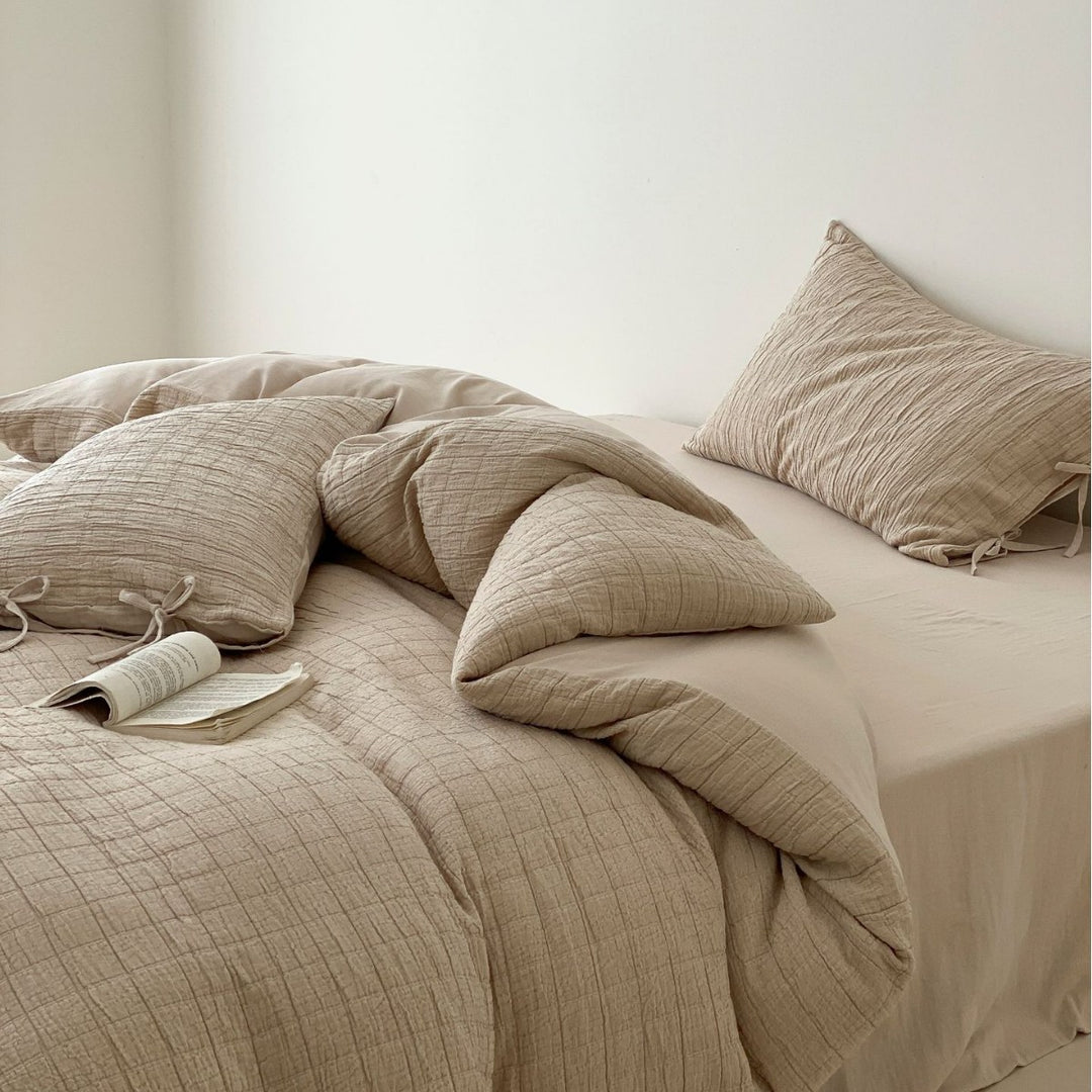 Washed Cotton Gingham Duvet Cover Set with Envelope Closure & Matching Pillow Shams