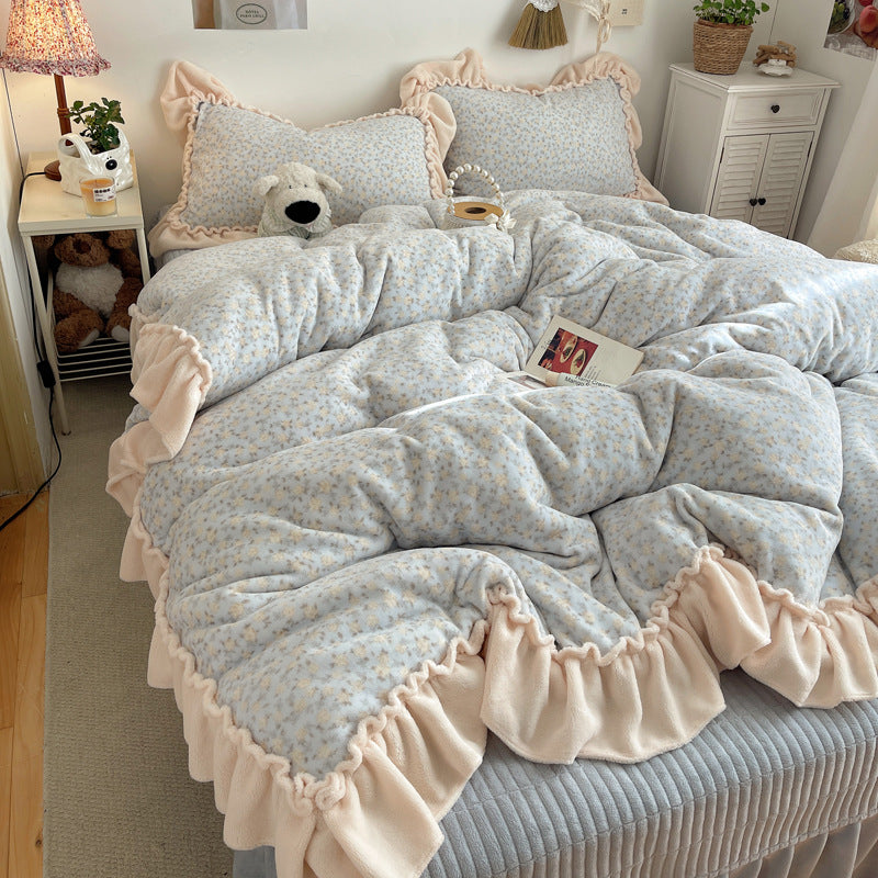 Plush Floral Ruffled Comforter Set